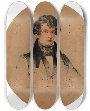 Triptych art skateboard deck of Daniel Maclise Selfportrait Frontispiece To Odriscolls A Memoir Of Daniel Maclise Ra 1871 by Daniel Maclise (1806-1870)