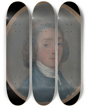 Triptych art skateboard deck of Thomas Gainsborough Portrait Of A Young Man With Powdered Hair by Thomas Gainsborough (1727-1788)