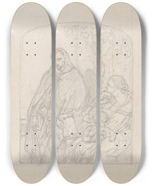 Triptych art skateboard deck of Nicaise De Keyser Torquato Tasso Dressed As A Sheperd Visits His Sister Cornelia In Sorrento_3 by Nicaise De Keyser (1813-1887) Triptych art skateboard deck of Nicaise De Keyser Torquato Tasso Dressed As A Sheperd Visits His Sister Cornelia In Sorrento_3 by Nicaise De Keyser (1813-1887)