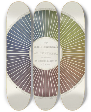 Triptych art skateboard deck of Michel Eugne Chevreul Des Couleurs Et De Leurs Applications Aux Arts Industriels A Laide Des Cercles Chromatiques Pl 12 by Michel Eugene Chevreul (1786-1889)