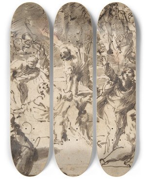 Triptych art skateboard deck of Giovanni Lanfranco The Martyrdom Of The Apostle Thomas by Giovanni Lanfranco (1582-1647)