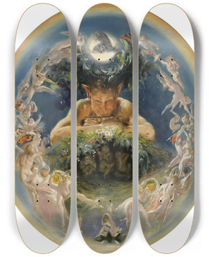 Triptych art skateboard deck of Daniel Maclise Pan And The Dancing Fairies The Faun And The Fairies by Daniel Maclise (1806-1870)