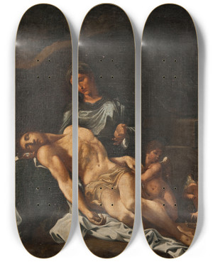 Triptych art skateboard deck of Annibale Carracci Piet by Annibale Carracci (1560-1609)