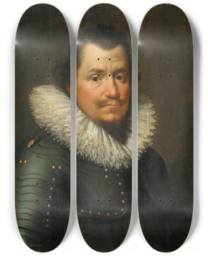 Triptych art skateboard deck of Johannes Paulus Moreelse Portrait Of An Officer by Johannes Pauwelsz Moreelse (1603-1634)