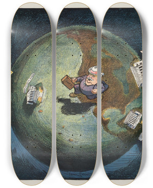 Triptych art skateboard deck of Frank Arthur Nankivell When Taft Is President by Frank Arthur Nankivell (1869-1959)