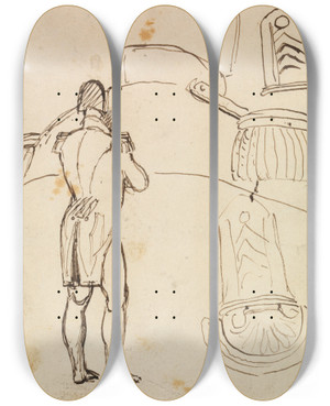 Triptych art skateboard deck of Benjamin Robert Haydon Study For Napoleon Bonaparte by Benjamin Robert Haydon (1786-1846)