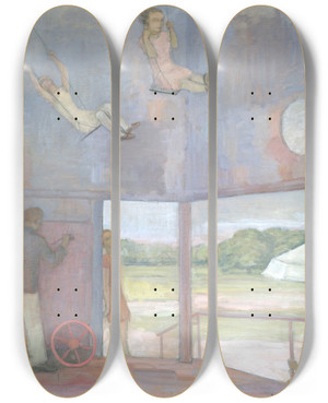 Triptych art skateboard deck of Walther Gamerith Ringelspiel by Walther Gamerith (1903-1949)