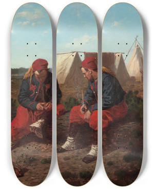 Triptych art skateboard deck of Winslow Homer The Brierwood Pipe by Winslow Homer (1836-1910)