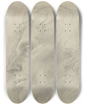 Triptych art skateboard deck of Alphonse Legros Head Of A Man Facing Left Ii by Alphonse Legros (1837-1911)