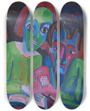 Triptych art skateboard deck of Hermann Scherer Raskolnikoff by Hermann Scherer (1893-1927)