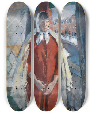 Triptych art skateboard deck of Rik Wouters Woman At The Window by Rik Wouters (1882-1916)