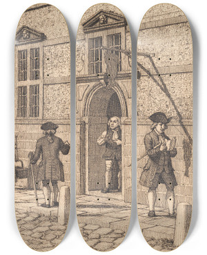 Triptych art skateboard deck of Christoffer Wilhelm Eckersberg Parti Omkring En Portal Af Brsen Illustration Til Linearperspectiven Tavle Vi by Christoffer Wilhelm Eckersberg (1783-1853)