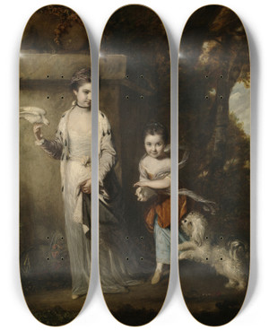 Triptych art skateboard deck of Sir Joshua Reynolds Portrait Of The Ladies Amabel And Mary Jemima Yorke by Sir Joshua Reynolds (1723-1792)