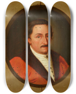 Triptych art skateboard deck of Friedrich Kloss Portrait Of Andrzej Maksymilian Fredro Ca 16201678 Voivode Of Podolia by Friedrich Kloss (1783-1790)