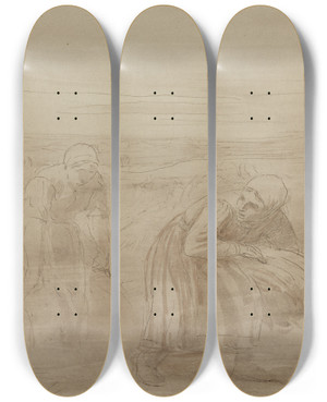 Triptych art skateboard deck of Alphonse Legros Les Glaneuses by Alphonse Legros (1837-1911)