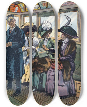 Triptych art skateboard deck of Gordon Grant The Fare Sex by Gordon Grant (1875-1962)