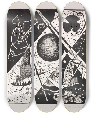 Triptych art skateboard deck of Wassily Kandinsky Kleine Welten Vi by Wassily Kandinsky (1866-1944)