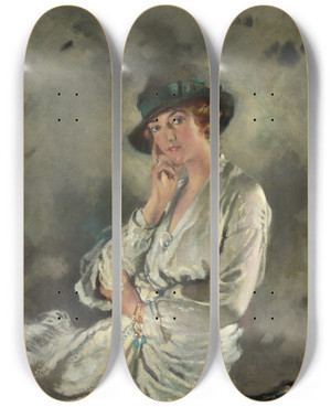 Triptych art skateboard deck of William Orpen Mrs Charles S Carstairs by William Orpen (1878-1931)