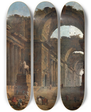 Triptych art skateboard deck of Hubert Robert The Fountains by Hubert Robert (1733-1808)