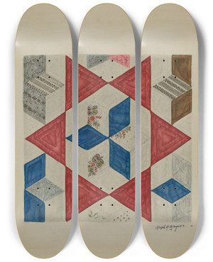 Triptych art skateboard deck of Ralph N Morgan Quilt Pattern_3 by Ralph N Morgan