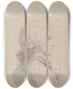Triptych art skateboard deck of Louis Rolland Trinquesse Profile Portrait Of A Man by Louis Rolland Trinquesse (1746-1800)