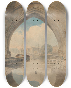 Triptych art skateboard deck of John Varley The Bridge by John Varley (1778-1842)