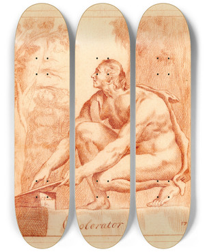Triptych art skateboard deck of Cornelis Pronk Beeld Van Een Ijzerslijper by Cornelis Pronk (1691-1759)