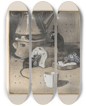 Triptych art skateboard deck of Albert Hahn De Gulzige Knaagdieren Aan De Arbeidersboterham by Albert Hahn (1877-1918)