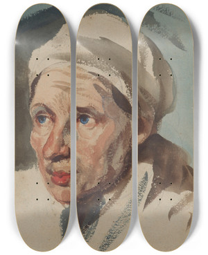 Triptych art skateboard deck of Piotr Michaowski Landscape Study Of A Village Woman by Piotr Michalowski (1800-1855)