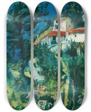 Triptych art skateboard deck of Cham Soutine Paysage De Cagnes by Chaim Soutine (1893-1943)