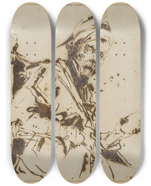 Triptych art skateboard deck of Giuseppe Bernardino Bison Mandlig Halvfigur Siddende I En Stol Med En Fjerprydet Hat Og Et Kranie I Sin Venstre Hnd by Giuseppe Bernardino Bison (1762-1844)