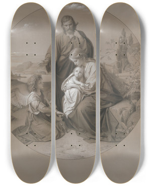 Triptych art skateboard deck of Carl Mller Holy Family by Carl Muller