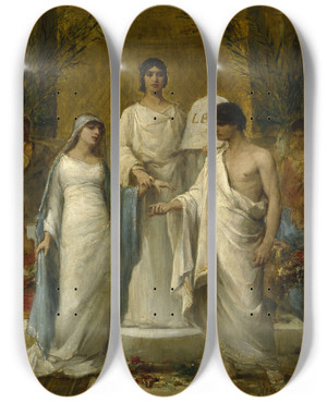 Triptych art skateboard deck of Georges Moreau De Tours Le Mariage by Georges Moreau De Tours (1848-1901)