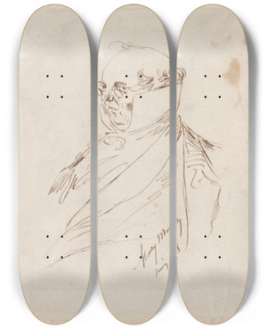 Triptych art skateboard deck of Henry Bonaventure Monnier Selfportrait As Monsieur Prudhomme_1 by Henry Bonaventure Monnier (1805-1877)