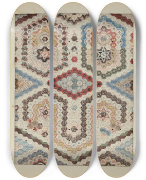Triptych art skateboard deck of Sylvia De Zon Patchwork Quilt by Sylvia De Zon