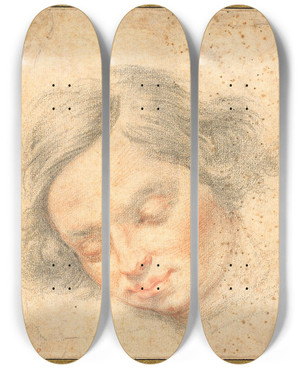 Triptych art skateboard deck of Francesco Furini The Head Of A Young Man With Closed Eyes by Francesco Furini (1603-1646)