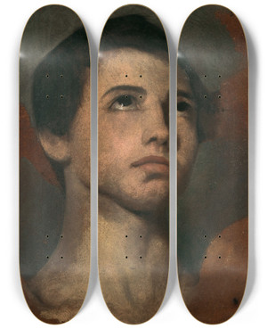 Triptych art skateboard deck of Hippolyte Flandrin Etude De Tte De Jeune Garon by Hippolyte Flandrin