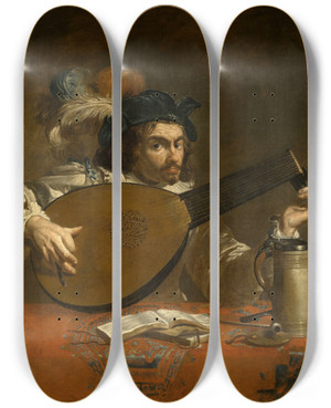 Triptych art skateboard deck of Theodoor Rombouts The Luteplayer by Theodoor Rombouts (1597-1637) Triptych art skateboard deck of Theodoor Rombouts The Luteplayer by Theodoor Rombouts (1597-1637)