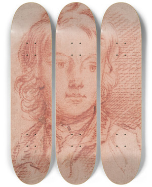 Triptych art skateboard deck of George Knapton Portrait Of A Young Man by George Knapton (1698-1778)