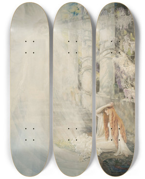 Triptych art skateboard deck of Kazimierz Stabrowski Vision Ii Sketch For Annunciation by Kazimierz Stabrowski (1869-1929)