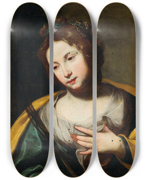 Triptych art skateboard deck of Diana De Rosa Saint Agatha by Diana de Rosa (1602-1643)