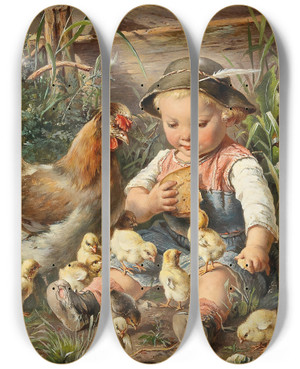Triptych art skateboard deck of Rosa Schweninger Zudringliche Gste by Rosa Schweninger