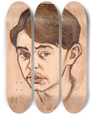 Triptych art skateboard deck of Ivar Arosenius Self Portrait_3 by Ivar Arosenius (1878-1909)
