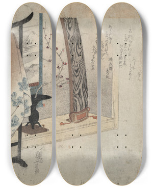 Triptych art skateboard deck of Utagawa Kuniyoshi Koto To Eko1830 by Utagawa Kuniyoshi (1797-1861)