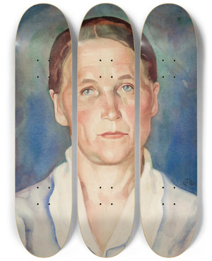 Triptych art skateboard deck of Nikolai Triik Naise Portree by Nikolai Triik (1884-1940)