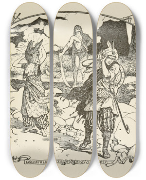 Triptych art skateboard deck of Henry Justice Ford Dschemila Gets An Asss Head by Henry Justice Ford (1860-1941)