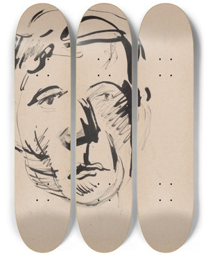 Triptych art skateboard deck of Cyprin Majernk Skicr_9 by Cyprian Majernik (1909-1945)