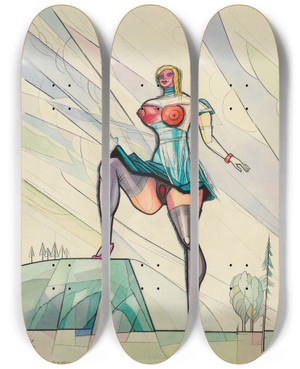 Triptych art skateboard deck of Karl Wiener Dmon by Karl Wiener (1901-1949)