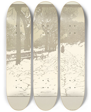 Triptych art skateboard deck of Carl Moll Winter Hohe Warte In Wien by Carl Moll (1861-1945)