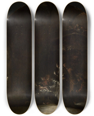 Triptych art skateboard deck of Leonaert Bramer Beschneidung Christi by Leonaert Bramer (1596-1674)